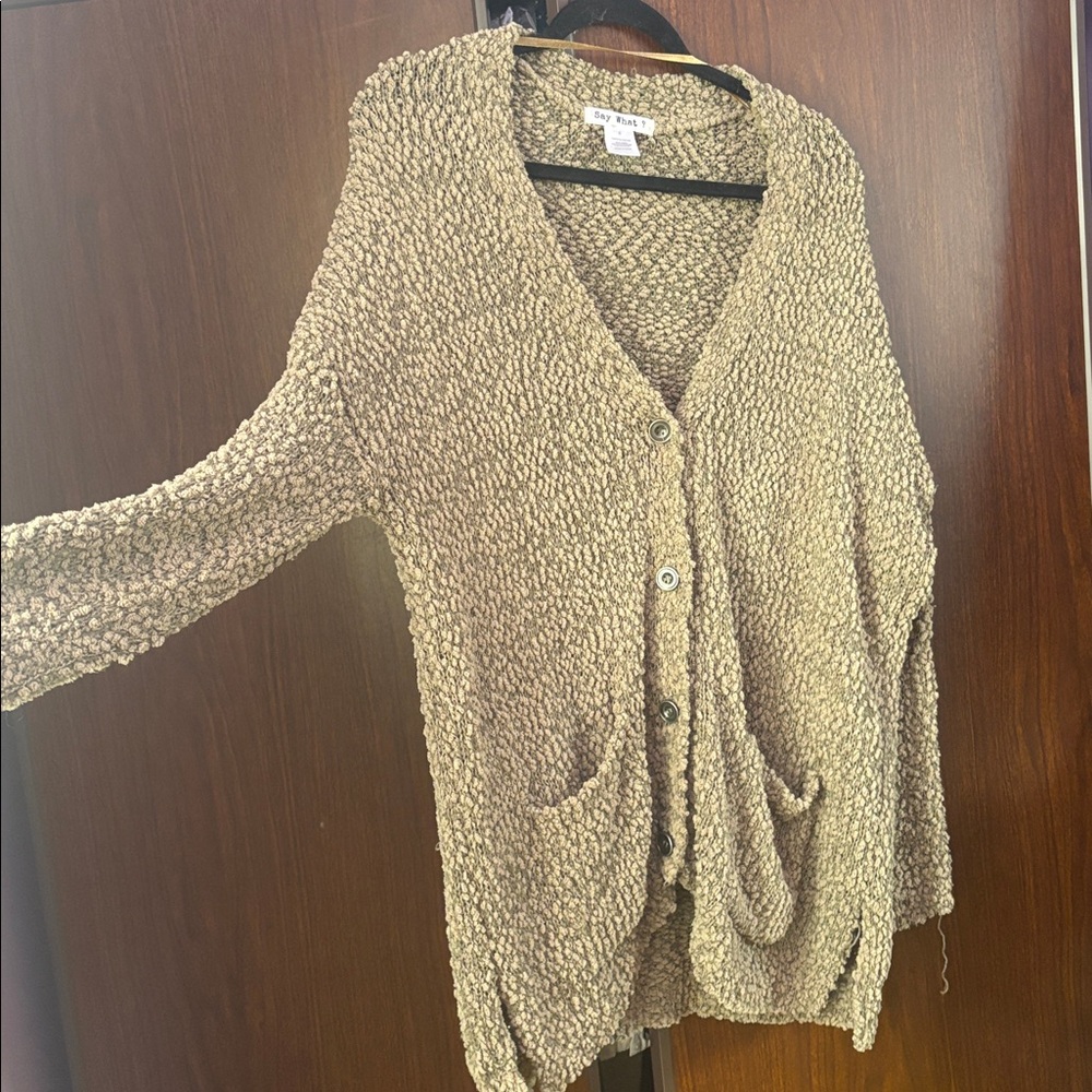 Say What? Textured Slouchy Cardigan - Olive Green